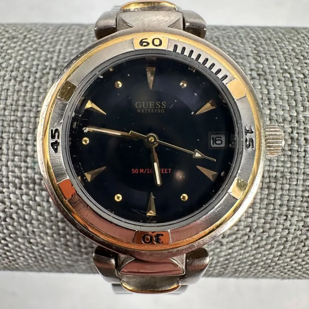 Guess Watch Womens 26mm Round Black Dial Date Two Tone 5.5